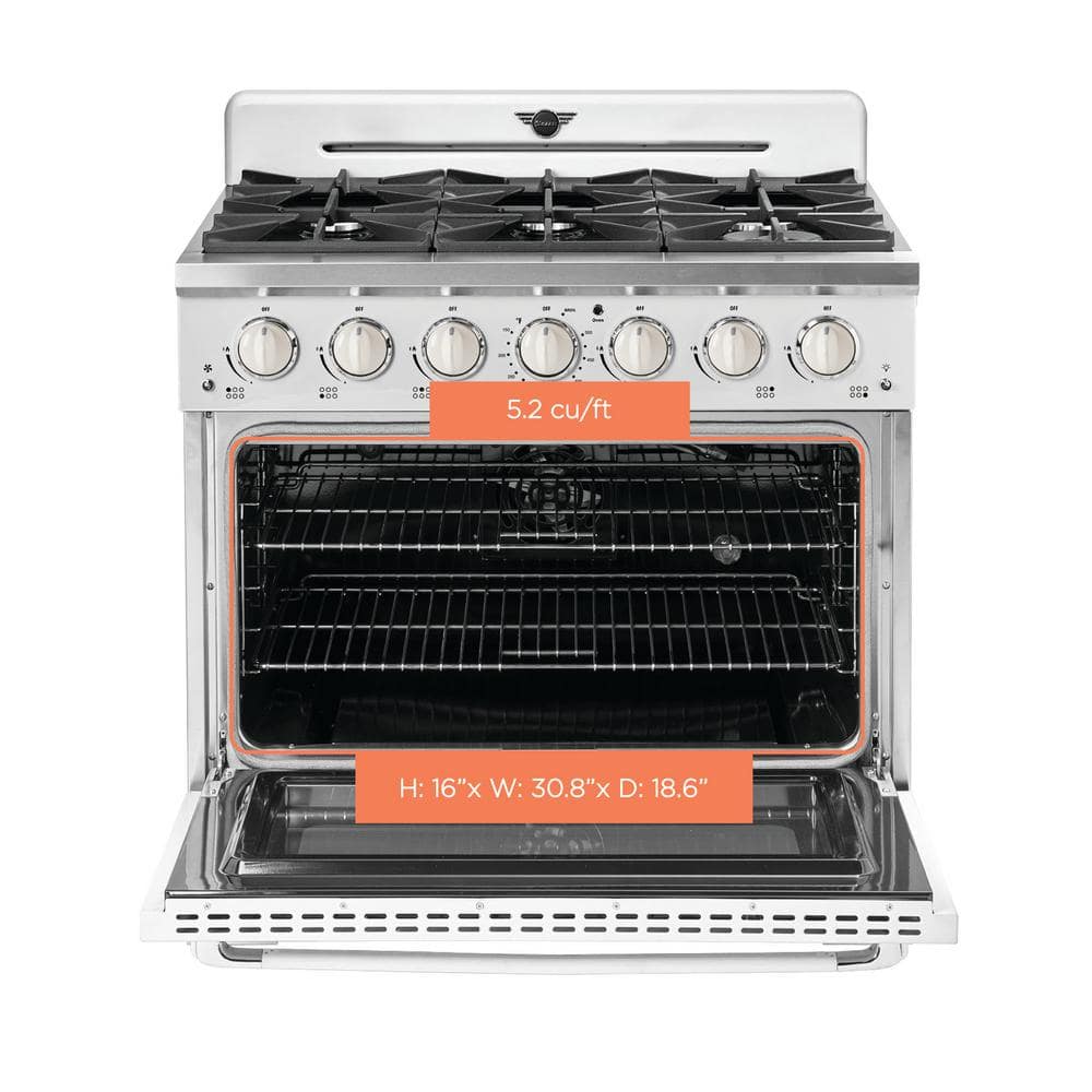 Marshmallow White 36" Retro Freestanding Gas Range with Convection Oven