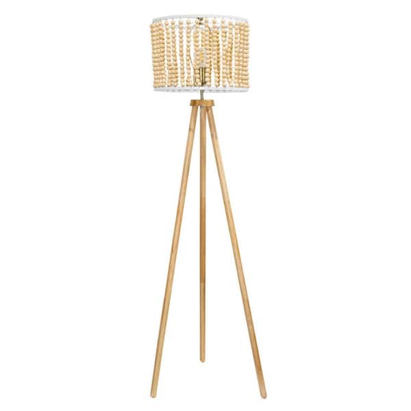 Avex 59 in. Brown Modern 1-Light Three Legged Standard Floor Lamp with Cylinder Shade