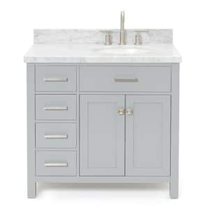 Bristol 37 in. W x 22 in. D x 36 in. H Freestanding Bath Vanity in Grey with White Marble Top
