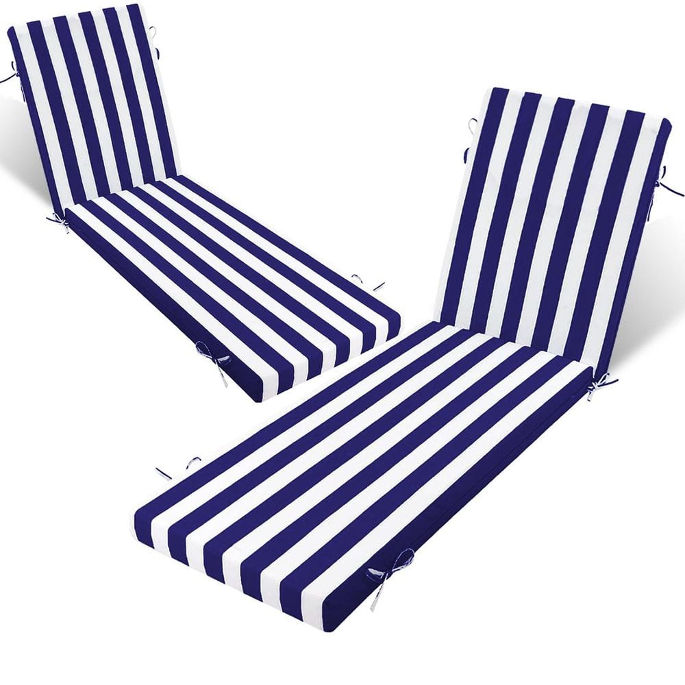 Outdoor Chaise Lounge Cushion, 72 in. x 21 in. x 3 in. Fade-Resistant Patio Chair Pad for Pool Beach Blue White, 2-Piece price history on PriceWatchPro