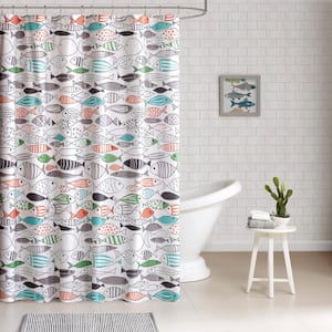 Madfish 72 in. Multi Cotton Printed Shower Curtain