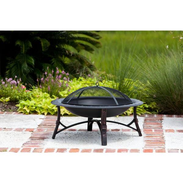 Round Steel Fire Pit In Brushed Bronze, Garden Treasures Fire Pit 0027404