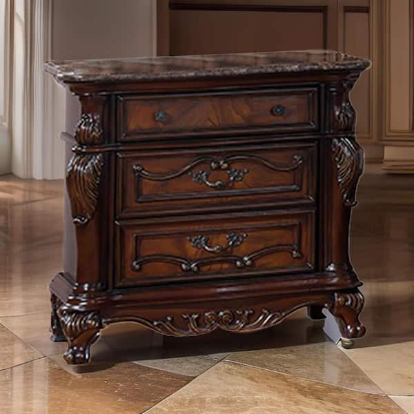 Benjara Venta Cherry Brown and Black 3 Drawer 34 in. W