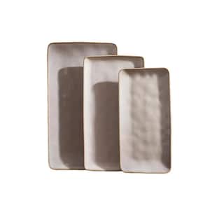12.6/14.1/15.67 in. Cappuccino White Stoneware Rectangular Serving Platter Trays for Party Food Turkey Snack (Set of 3)