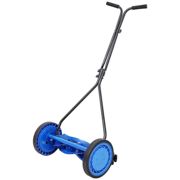16 in. Push Lawn Mower, Push Reel Lawn Mower, T-style Handle with Cushioned Grip, Blades Heat-treated Alloy Steel, Blue