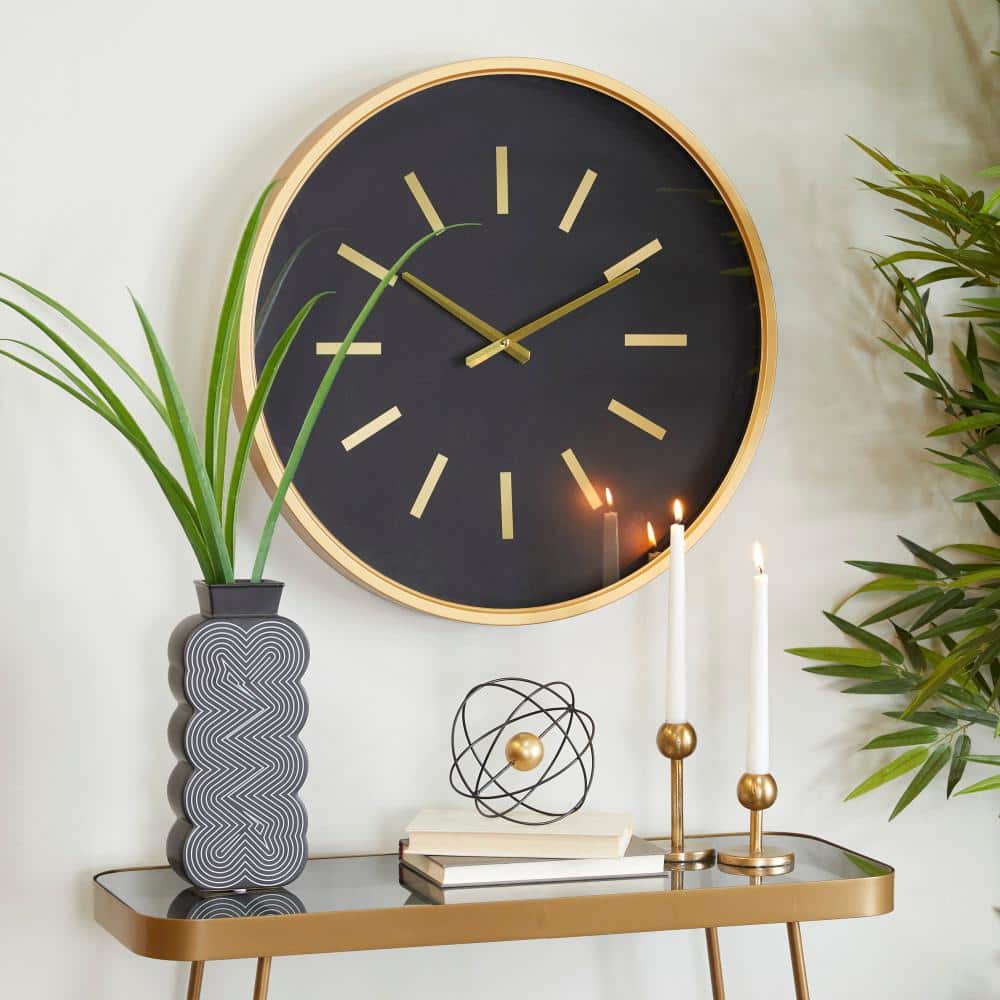 24" Black and Gold Metal Round Wall Clock