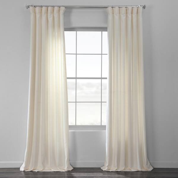 Exclusive Fabrics & Furnishings Pale Ivory Bark Weave Solid Cotton Curtain - 50 in. W x 84 in. L