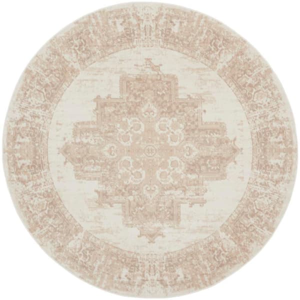 Nourison Grafix Ivory Beige 8 ft. x 8 ft. Center medallion Transitional Round Area Rug