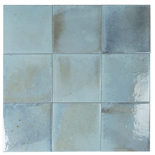 Zahara 6 in. x 6 in. Glossy Sky Blue Porcelain Zellige Square Tile (5.38 sq ft/case)-22 Pack