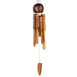 Asli Arts Collection, Whole Coconut Bamboo Chime, Medium 25 in. Bamboo Wind Chime C201