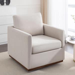 Beige Linen Upholstered 360° Swivel Accent Chair with Straight Arms, Fiber-Filled Back Cushion