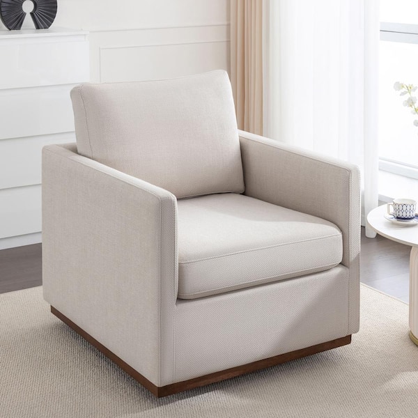 Harper & Bright Designs Beige Linen Upholstered 360° Swivel Accent Chair with Straight Arms, Fiber-Filled Back Cushion
