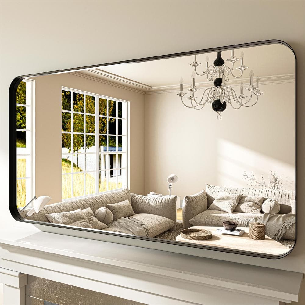 ORGANNICE 55 in. W x 30 in. H Black Aluminum Framed Modern Rounded Wall ...
