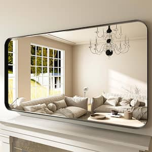 55 in. W x 30 in. H Black Aluminum Framed Modern Rounded Wall Mount Mirror