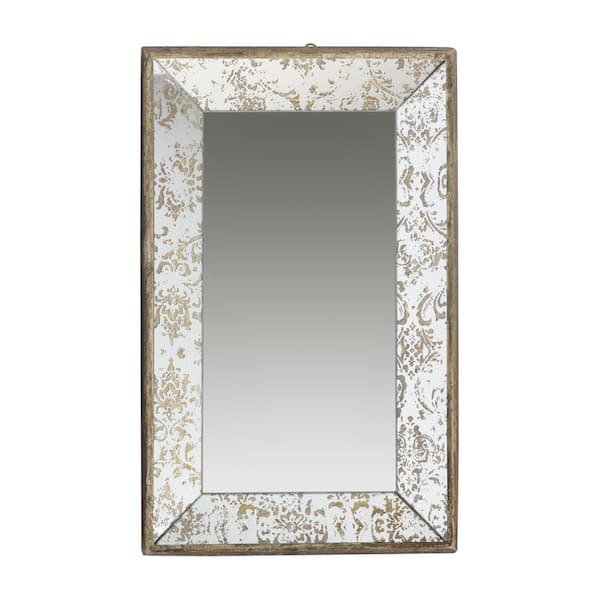Unbranded 20 in. x 2 in. x 12 in. Antique Silver Rectangle Mirror with Floral Accents, Mirrored Display Tray, Hanging Wall Mirror