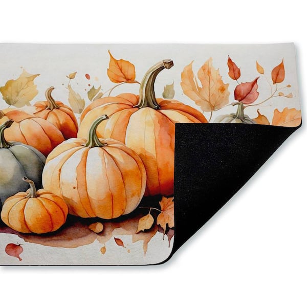 Autumn Pumpkin Harvest Bundle Orange 18 in. x 30 in. Polyester Non-Slip Outdoor Door Mat