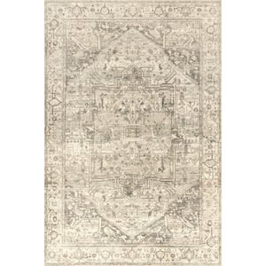 Brielle Grey 9 ft. 6 in. x 13 ft. 6 in. Machine Washable Vintage Medallion Area Rug