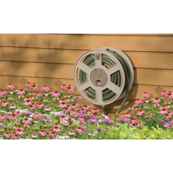 Suncast 100 ft. Sidewinder Wall Mount Hose Reel, Light Taupe