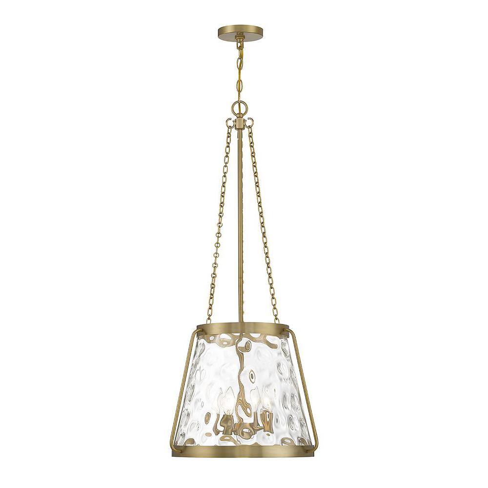 Crawford Warm Brass 4-Light Pendant with Clear Water Glass Shade