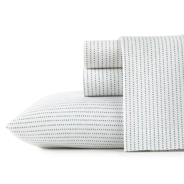City Scene Radius 4-Piece Blue Polka Dot Cotton Queen Sheet Set