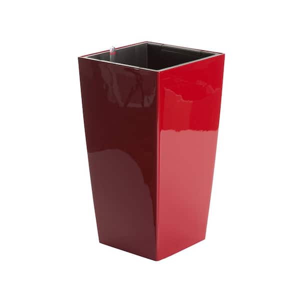 Modena 22 in. Square, Gloss Red Self-Watering Plastic Planter