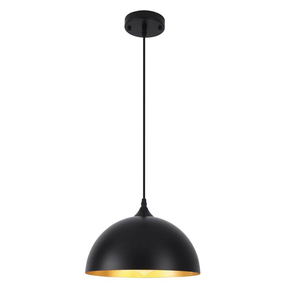 60-Watt 1 Light Black and Gold Dome Pendant Light 11.81 in. Hanging Light Fixture for Kitchen Island, No Bulbs Included price history on PriceWatchPro