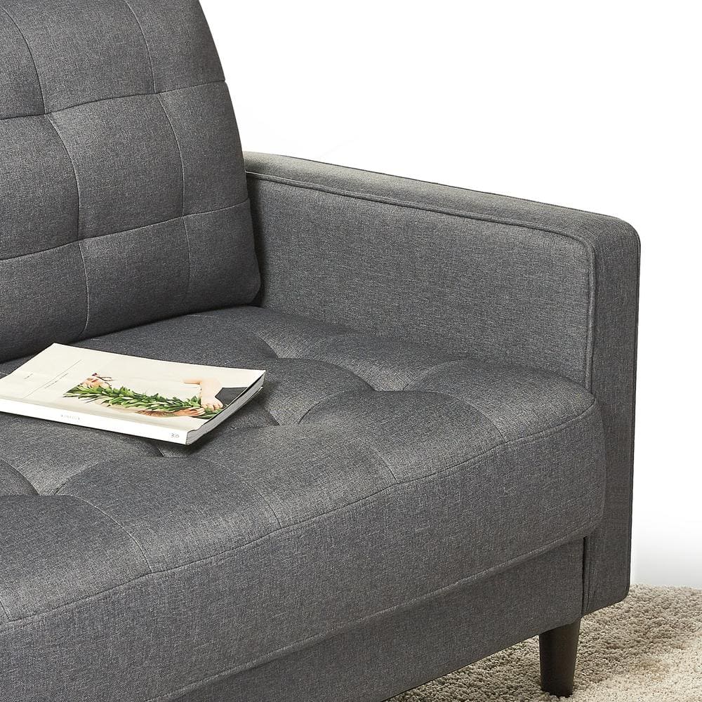 Dark Grey Tufted Fabric Loveseat with Track Arms and Metal Legs