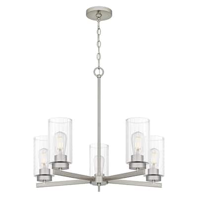 Delphi 5-Light Brushed Nickel Chandelier with Clear Ribbed Glass Shades