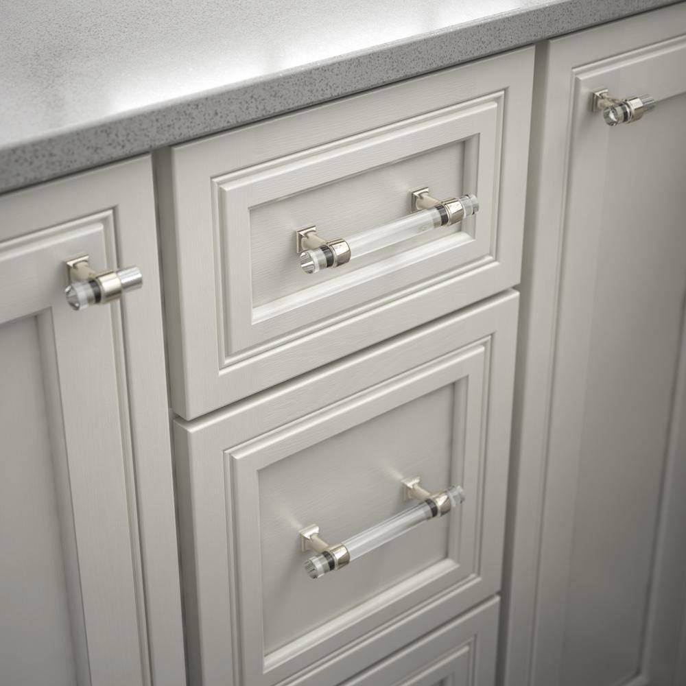 Polished Nickel and Clear Acrylic T-Handle Cabinet Knob