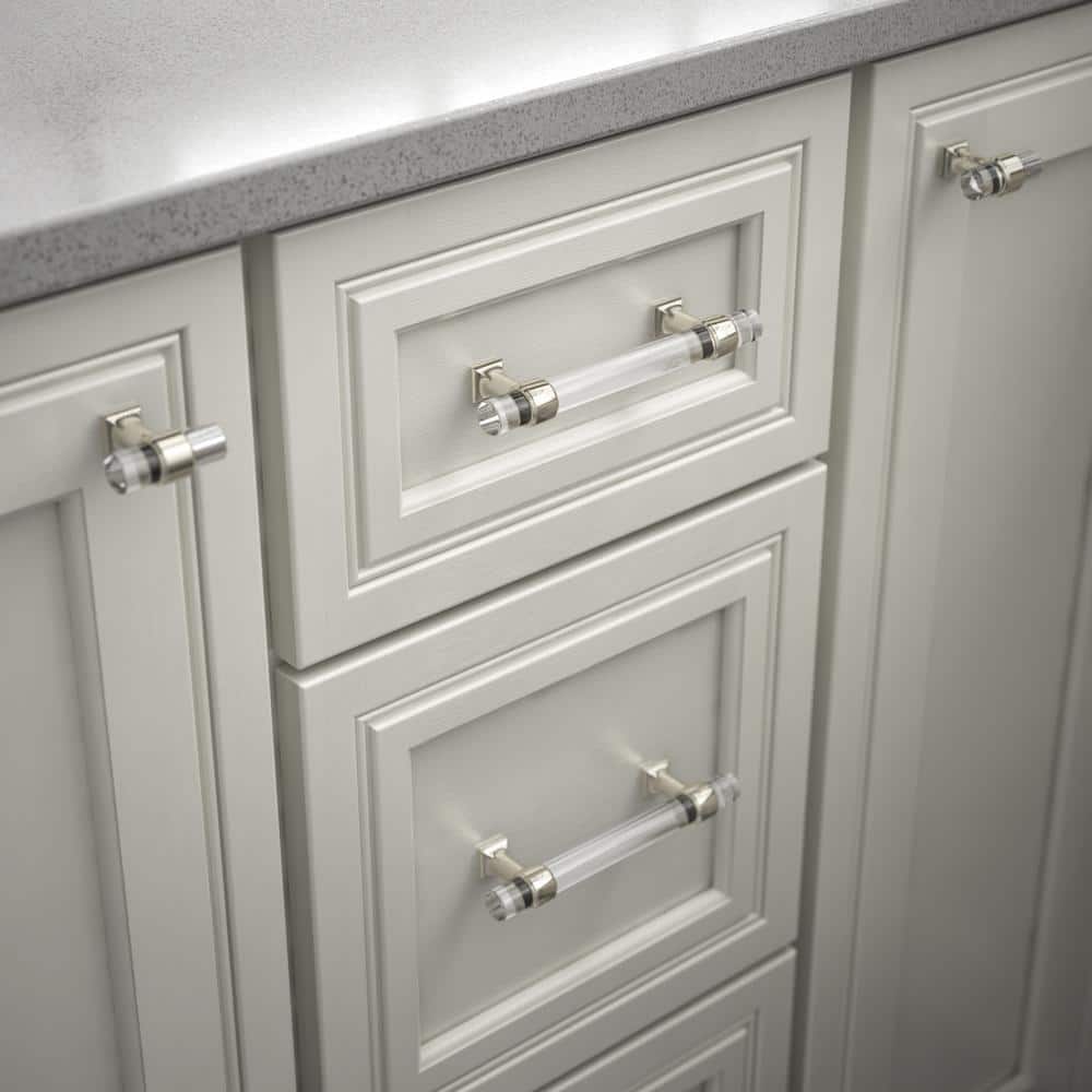 Polished Nickel and Clear Acrylic T-Handle Cabinet Knob
