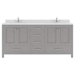 Caroline Avenue 71.2 in. W Bath Vanity in Gray with Quartz Vanity Top in White with Square Sink