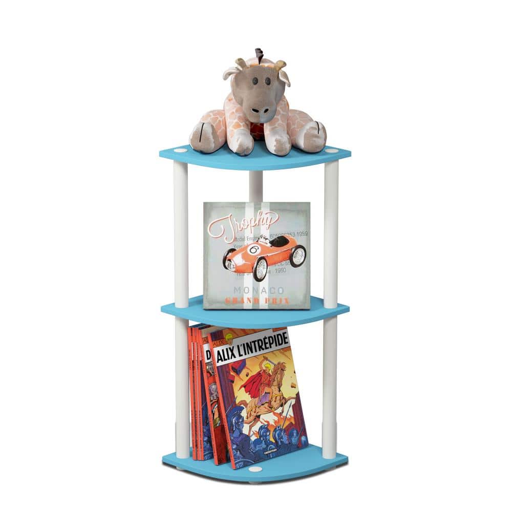 Light Blue and White 3-Tier Corner Wood Bookcase