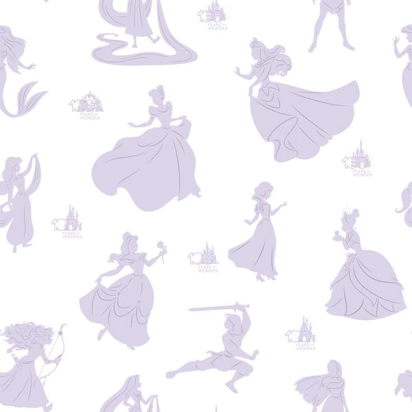 RoomMates Disney 100th Anniversary Princesses Purple Matte Vinyl Peel and Stick Wallpaper