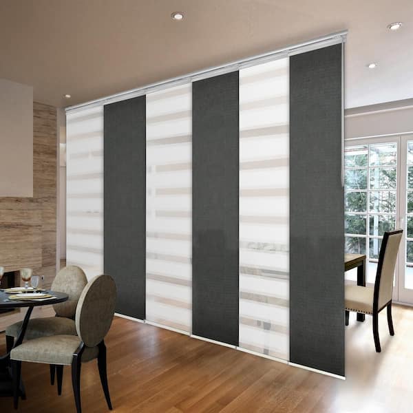 EMOH Spotlit Storm 70 in. - 130 in. W x 94 in. L Adjustable 6- Panel White Single Rail Panel Track with 23.5 in. Slates
