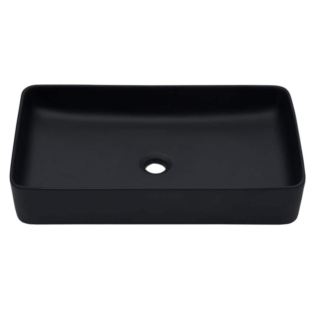 Cadeninc 24 In X 13 5 In Black Ceramic Rectangular Vessel Bathroom   Black Vessel Sinks Lor Lqw1 974 64 1000 