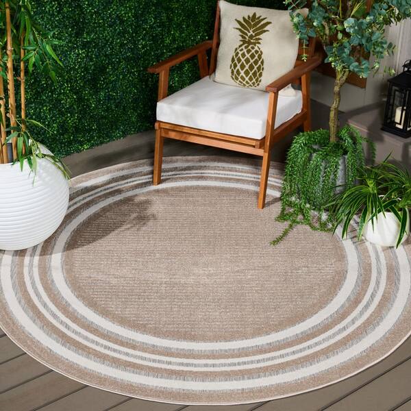 Cabana 7 x 7 Beige/Ivory Stripe Round Rug