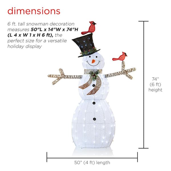 Alpine Corporation 74 in. Tall Mesh Snowman Decor with Red Birds 