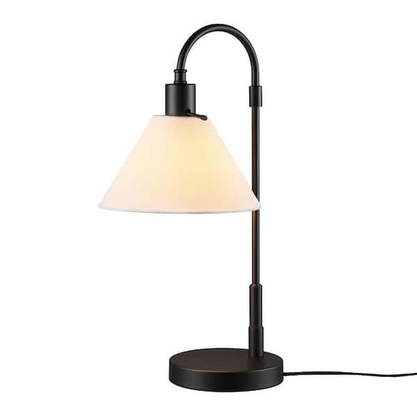 Globe Electric Daffodil 20 in. Matte Black Table Lamp with White Fabric Shade