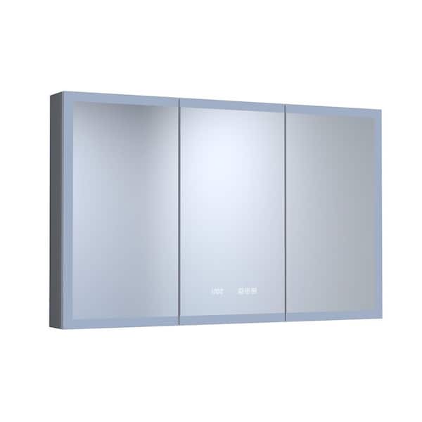 48 in. W x 30 in. H Rectangular Aluminum LED Medicine Cabinet with Mirror with Time Temperature Display