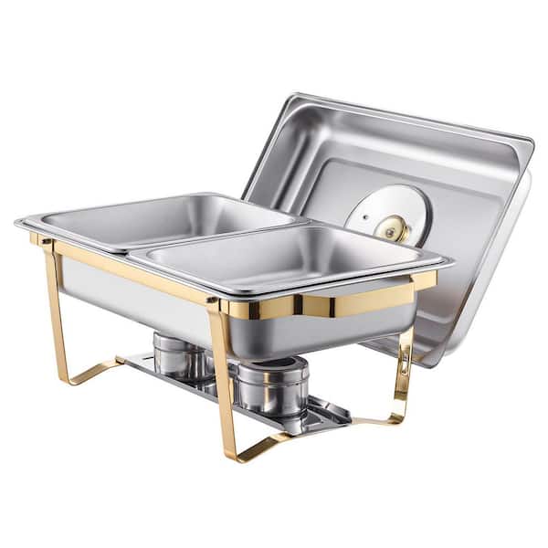 Chafing Dish Buffet Set, 4 qt. 2-Pack, Silver, Stainless Steel Chafing Dishes and Accessories, Round Catering Warmer