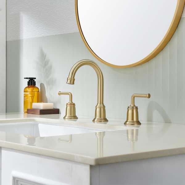 8 in. 2-Handle Bathroom Sink Faucet with Drain Kit Included in Brushed Gold