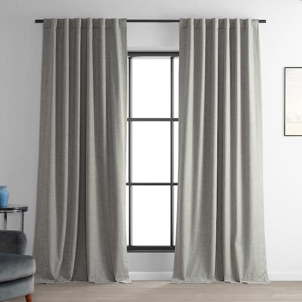 Exclusive Fabrics & Furnishings Dark Greige Beige Performance Linen 50 in. W x 108 in. L Rod Pocket Hotel Blackout Curtain (Single Panel)