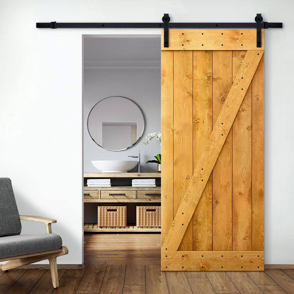 Colonial Maple Pine Wood Barn Door with Matte Black Hardware