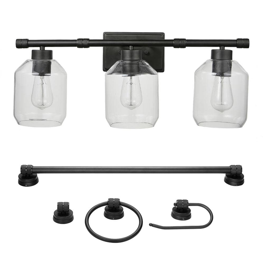 Middleton 24 in. 3-Light Dark Bronze Vanity Light with Clear Glass Shades a