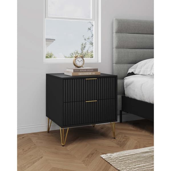 Manhattan Comfort DUMBO Modern Black 2-Drawer 20.07 in. W Nightstand with SNAP Assembly - Tool-Free, Effortless Setup