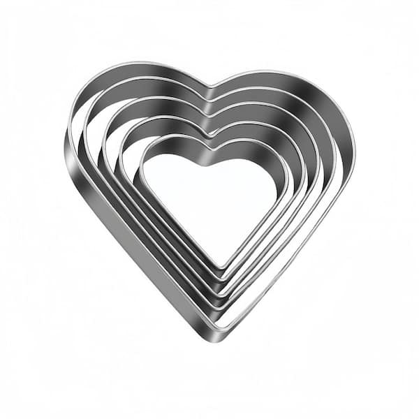Love Heart Cookie Cutter for Valentines Day, Sandwiches, Pastries, Fruit and Cakes, Birthday and Wedding Baking (5-Pack)