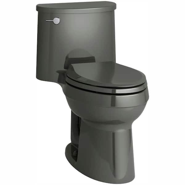 KOHLER Adair Comfort Height 1-piece 1.28 GPF Single Flush Elongated Toilet with AquaPiston Flush Technology in Thunder Grey