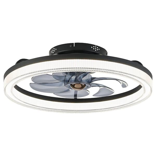 20 in. LED Indoor Black Low Profile Ceiling Fan with Dimmable Lighting Small Flush Mount Ceiling Fan with Remote