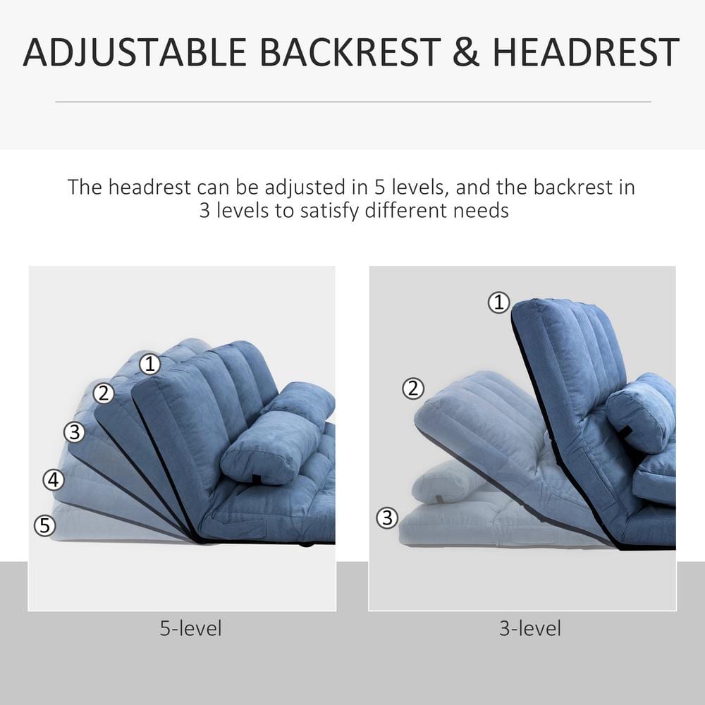 Blue Linen Armless Sleeper Sofa with Metal Frame