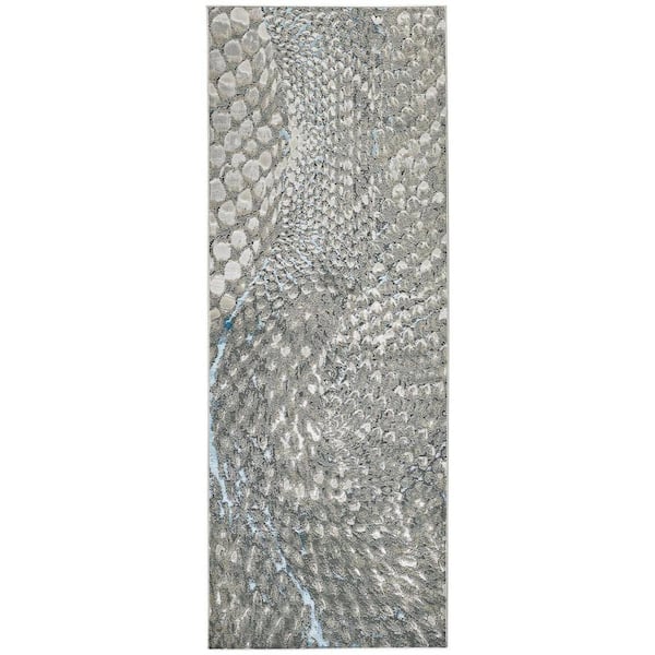 HomeRoots Blue and Gray Abstract 2 ft. x 8 ft. Runner Rug
